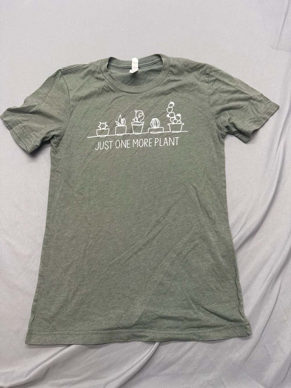 Bella Canvas Just One More Plant Graphic T-Shirt Olive Green Size Small